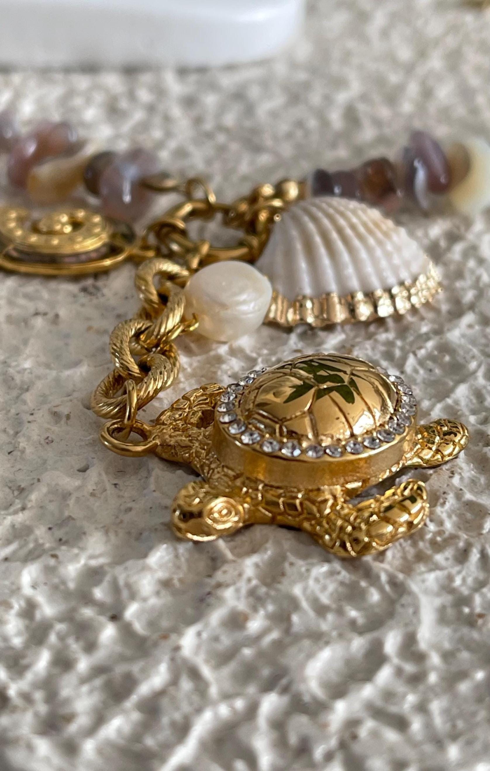 Natuurlijke Edelsteen Botswana Agate Chip met Stainless steel Schilpad en natuurlijke zoetwater parel