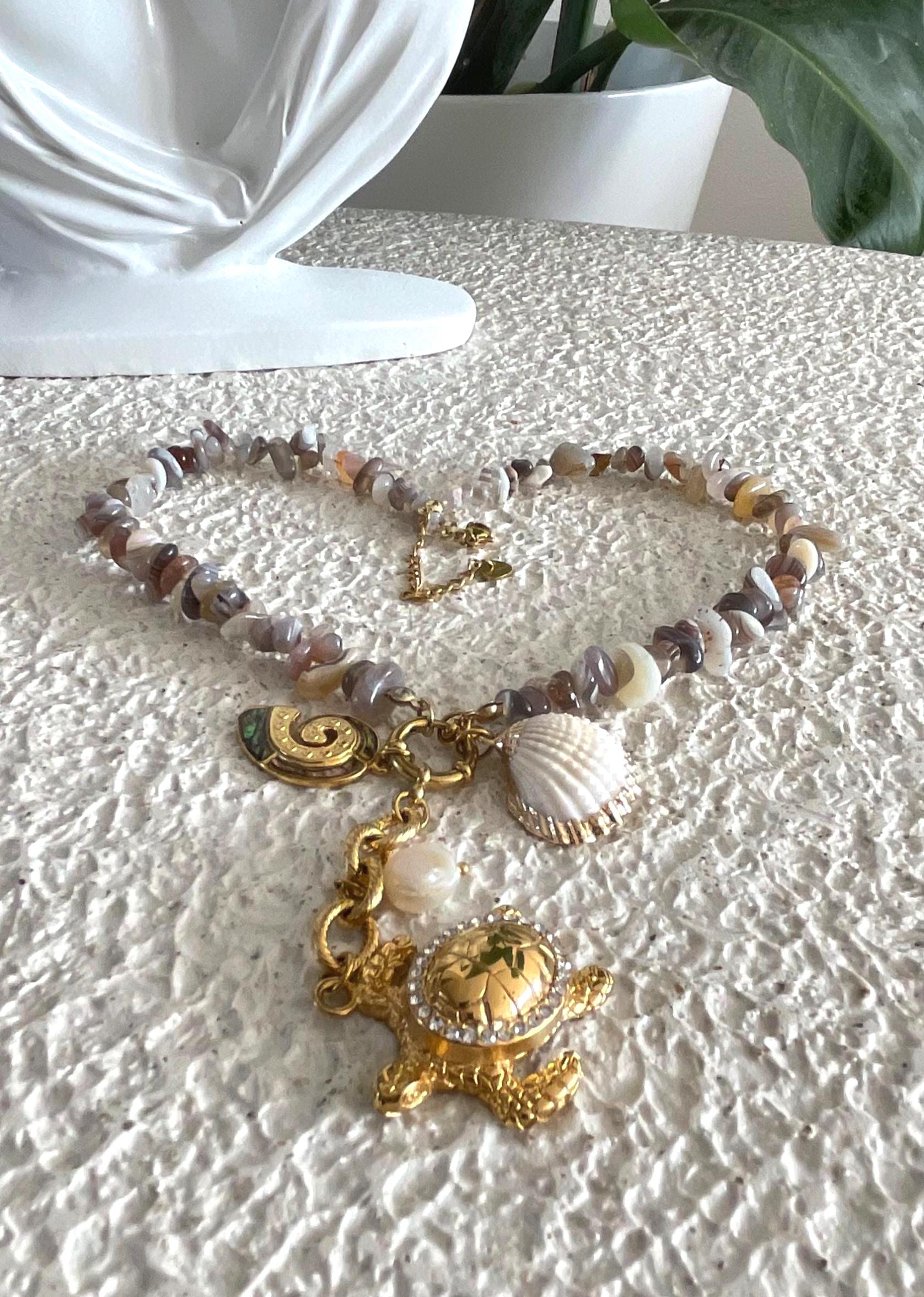 Natuurlijke Edelsteen Botswana Agate Chip met Stainless steel Schilpad en natuurlijke zoetwater parel