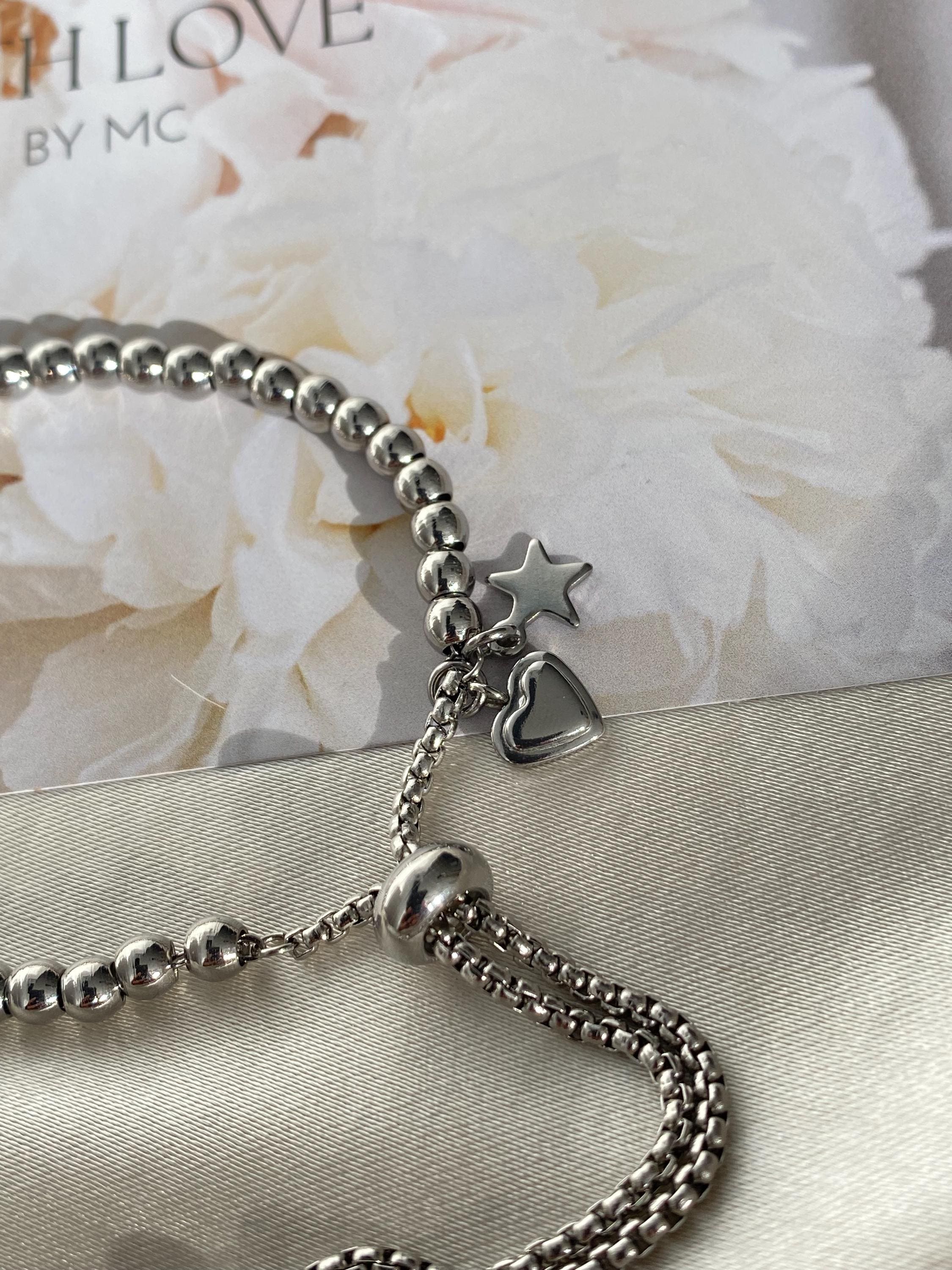 Minimalistische Titanium Steel Armband met Hart en Ster Bedel – Elegant ball beads Design
