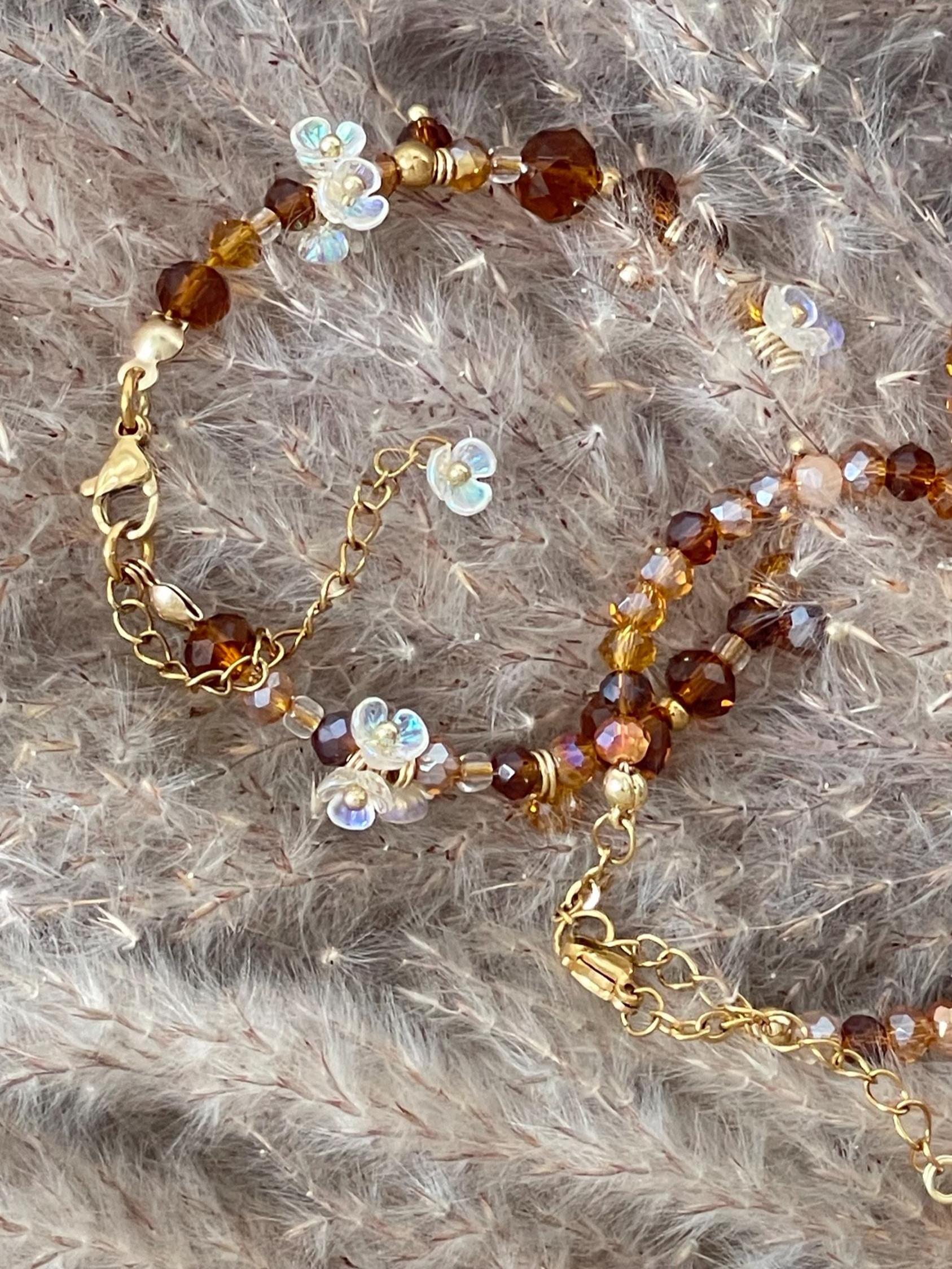 Handgemaakt Armbandjes – Bruin Caramel Glasparels, Stainless Steel & Gold Plated ( zilver of goud )