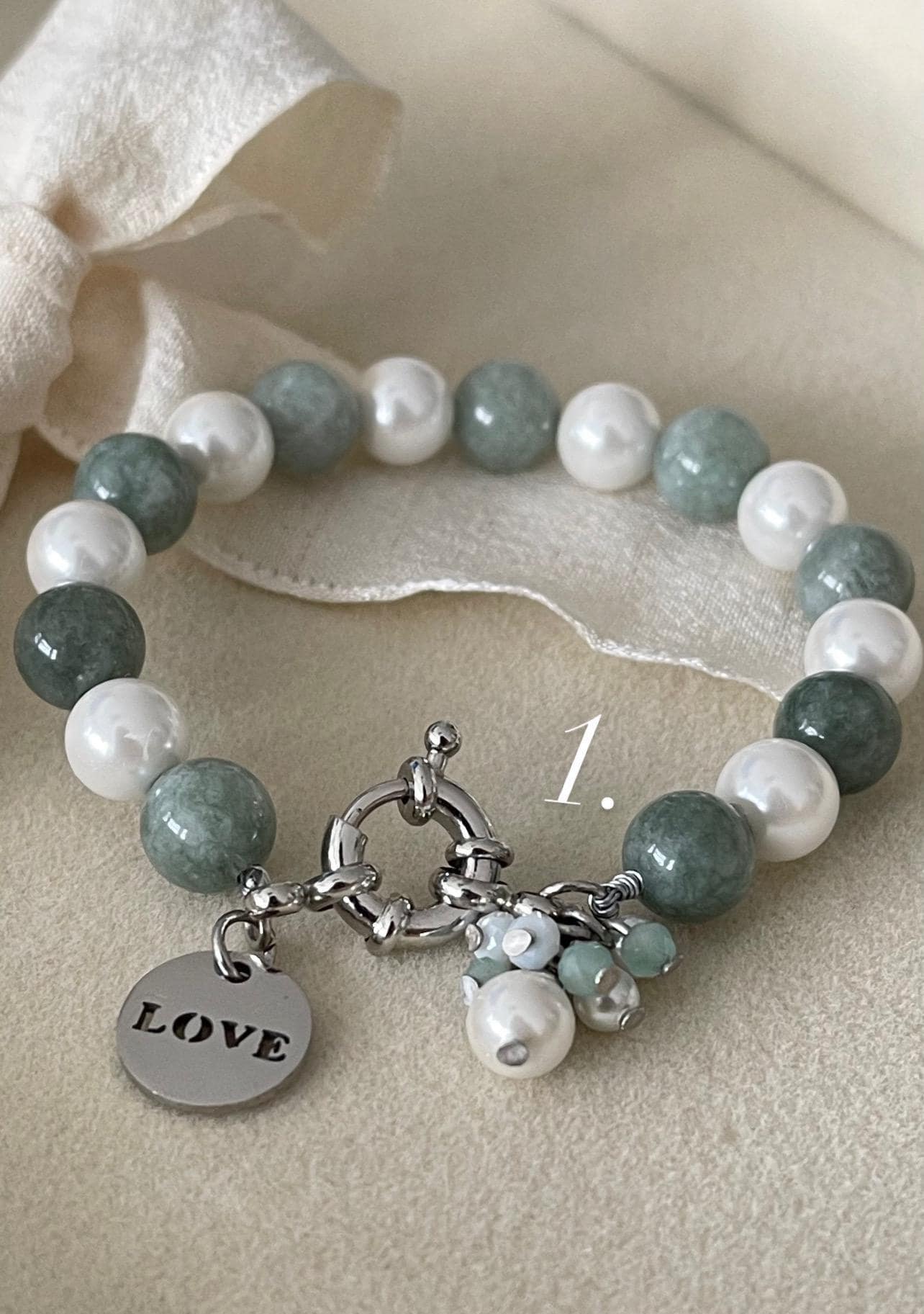 Natural Dyed White Jade Beads Bracelet Set Silver