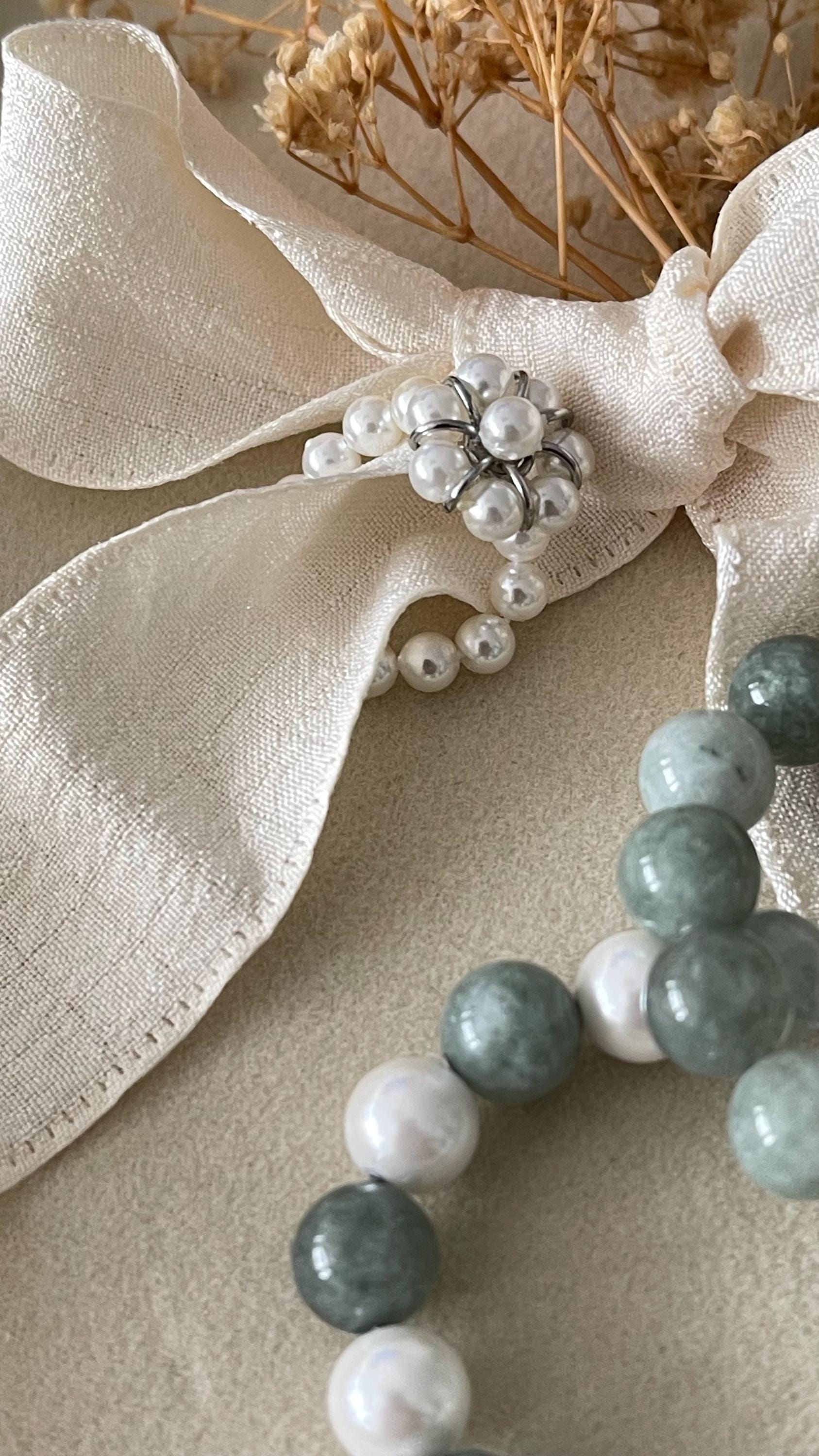 Natural Dyed White Jade Beads Bracelet Set Silver