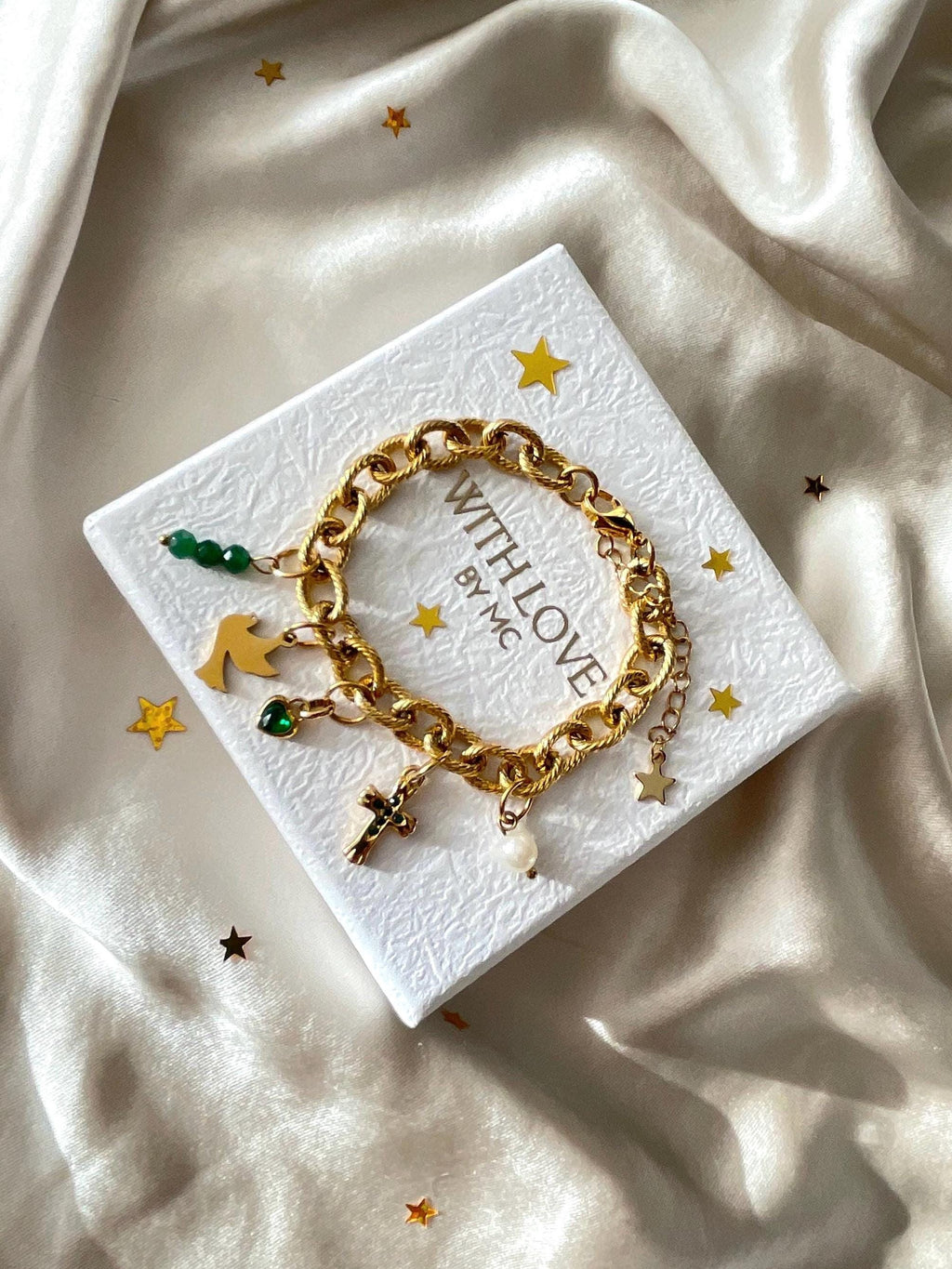 Back in Stock! Stainless steel bedelarmband | Faith,Hope, Love | kruis, zoetwater parel, hart, ster & duif bedels | Stainless steel