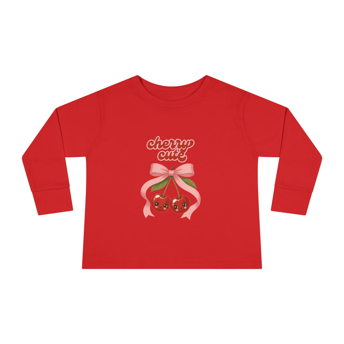 Toddler Long Sleeve Tee "Cherry Cute" Pink Graphic Tee | Personalizable
