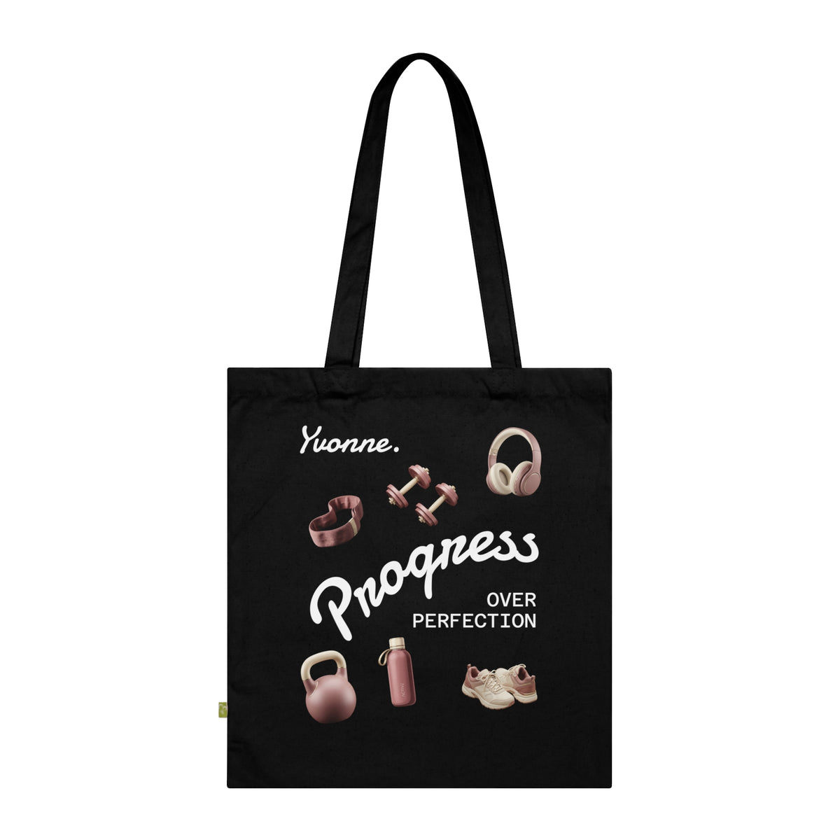 "Progress Over Perfection" Organic Cotton Tote Tas - Personaliseerbaar