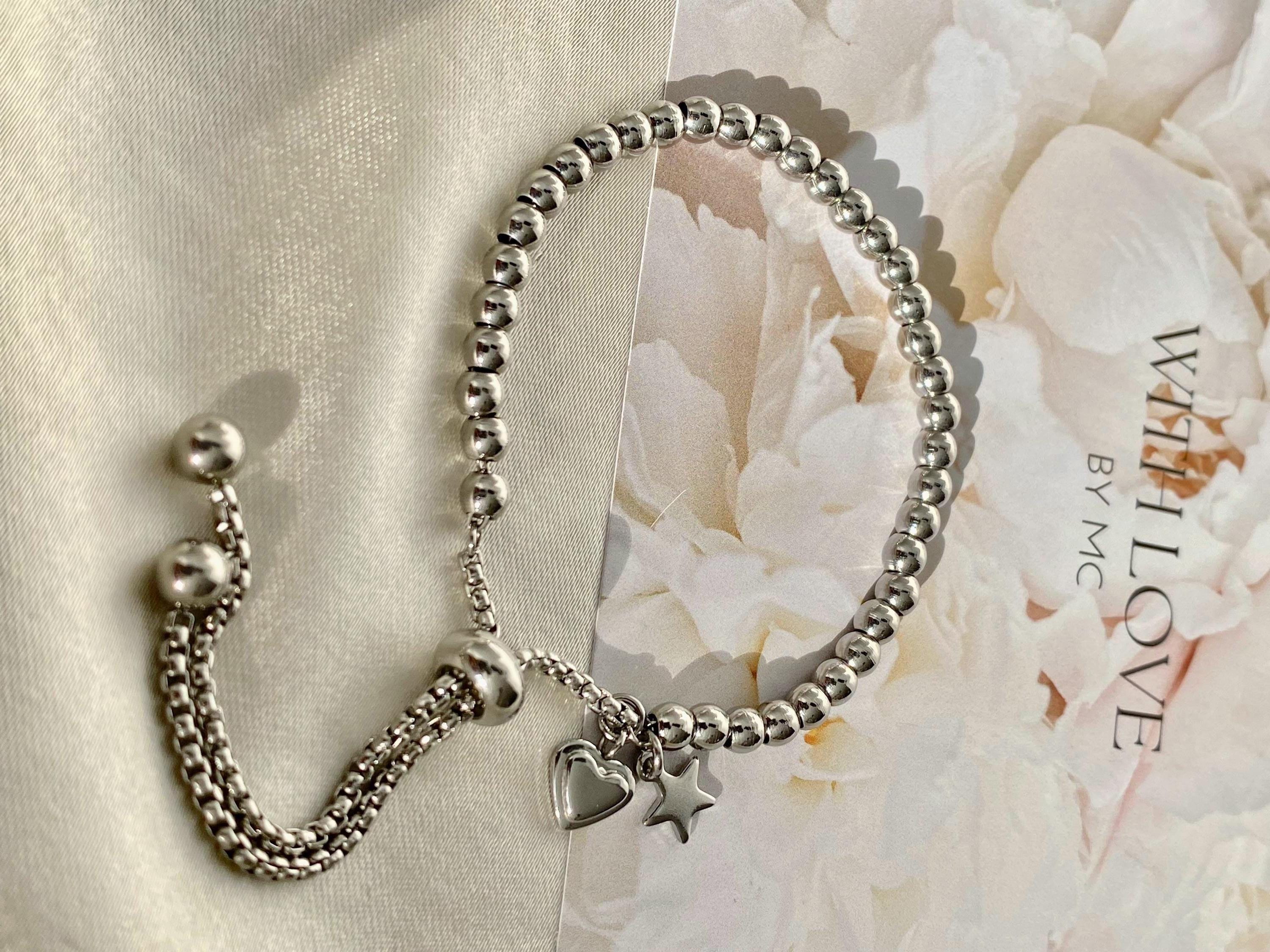 Minimalistische Titanium Steel Armband met Hart en Ster Bedel – Elegant ball beads Design