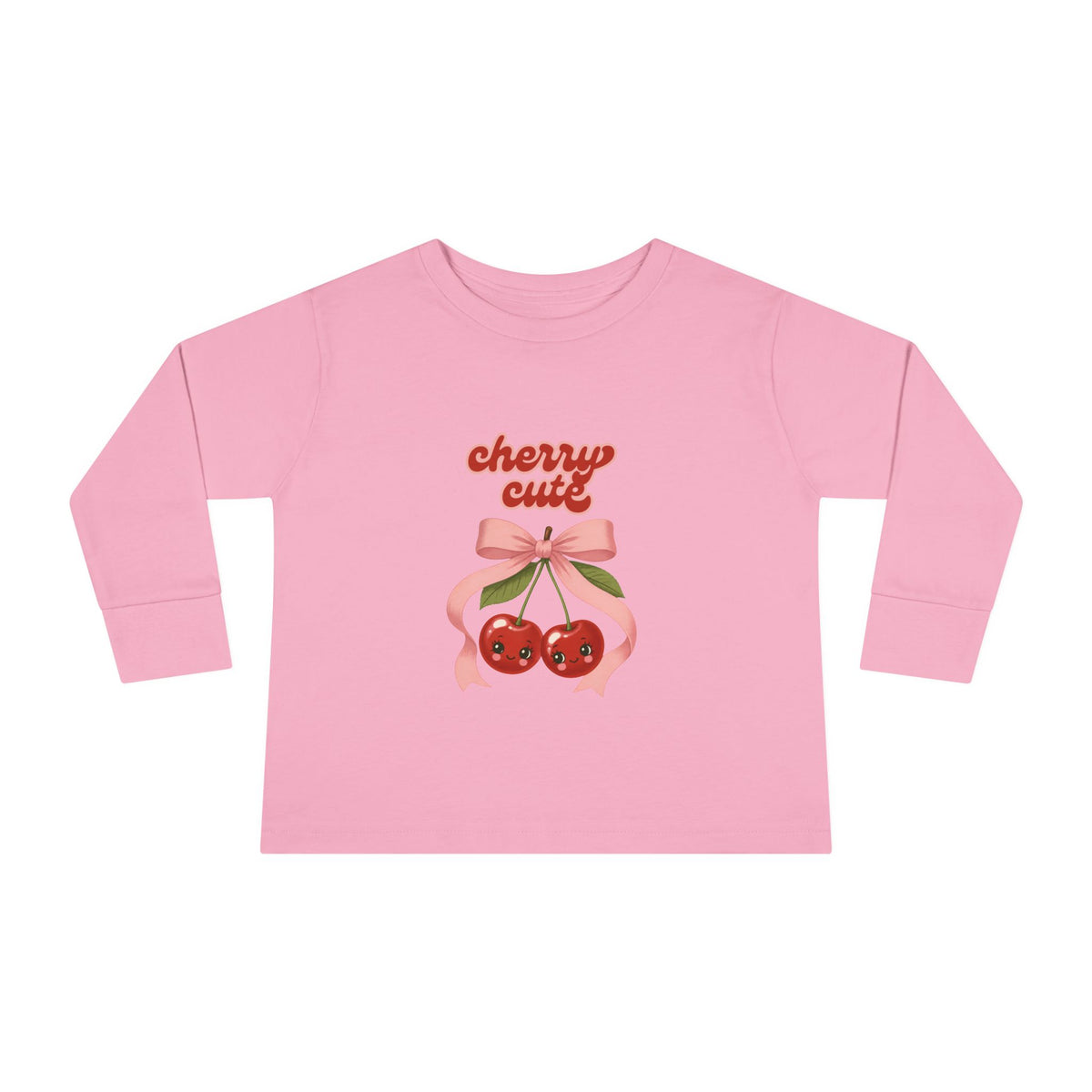 Toddler Long Sleeve Tee "Cherry Cute" Pink Graphic Tee | Personalizable