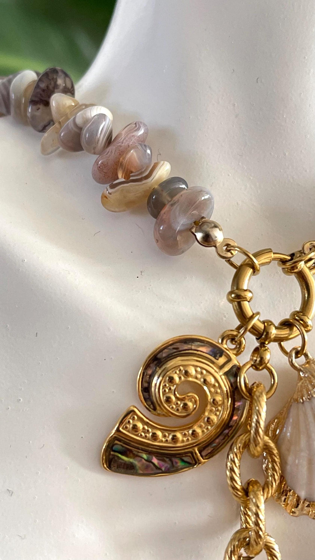 Natuurlijke Edelsteen Botswana Agate Chip met Stainless steel Schilpad en natuurlijke zoetwater parel