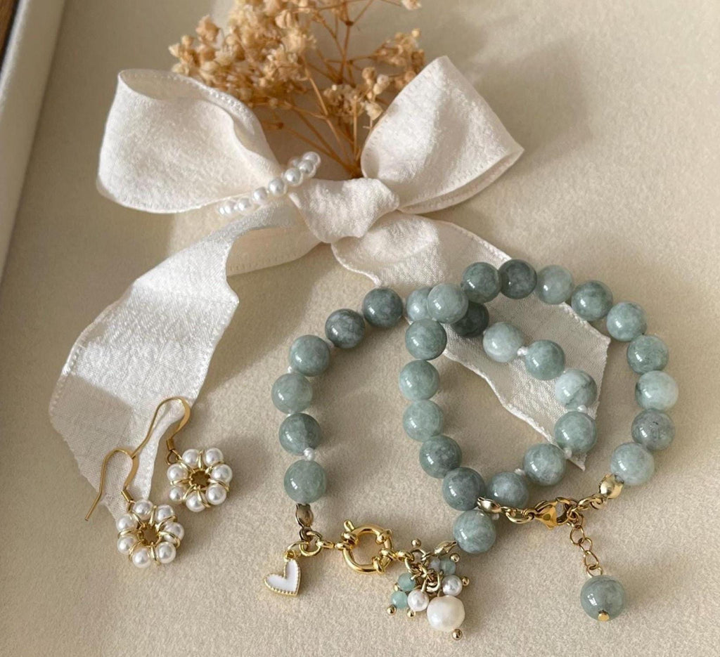 Natural Dyed White Jade Beads Bracelet Set