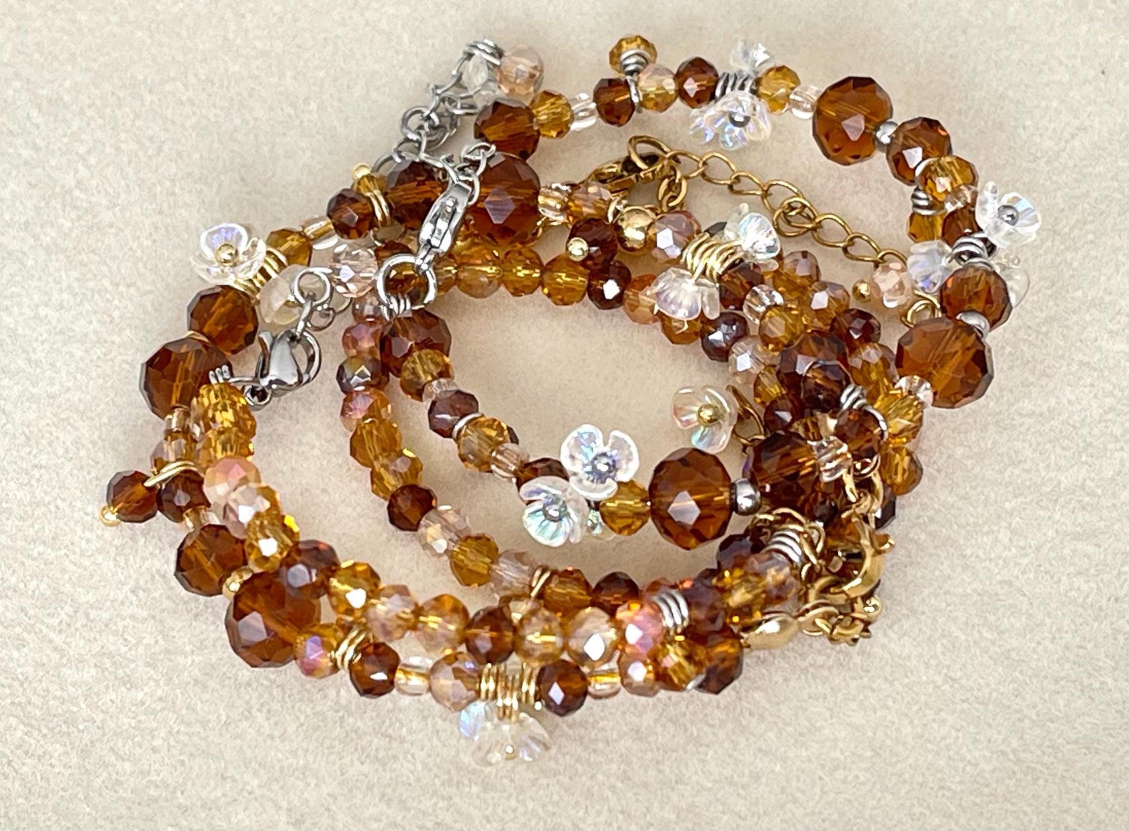 Handgemaakt Armbandjes – Bruin Caramel Glasparels, Stainless Steel & Gold Plated ( zilver of goud )