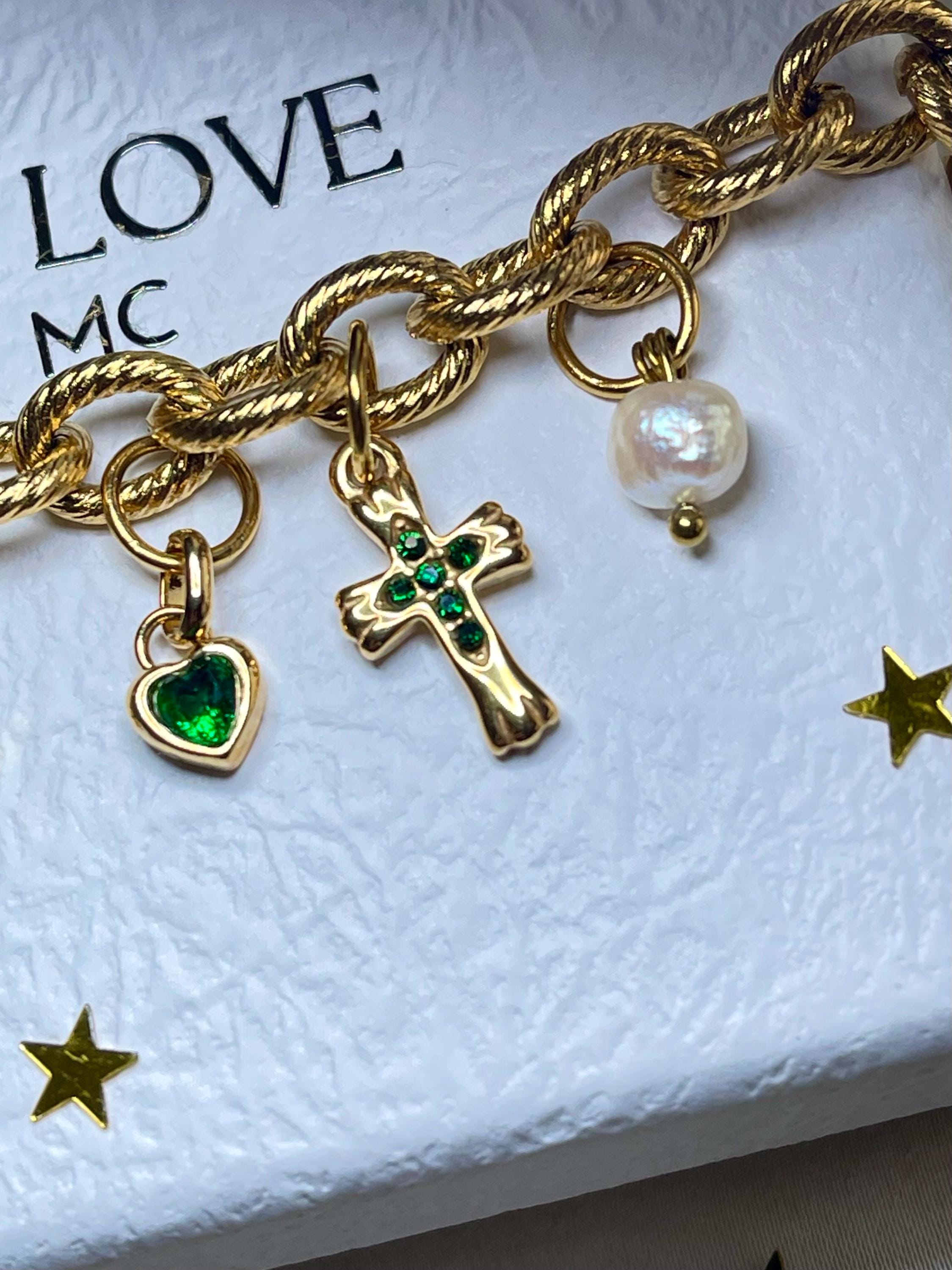 Back in Stock! Stainless steel bedelarmband | Faith,Hope, Love | kruis, zoetwater parel, hart, ster & duif bedels | Stainless steel