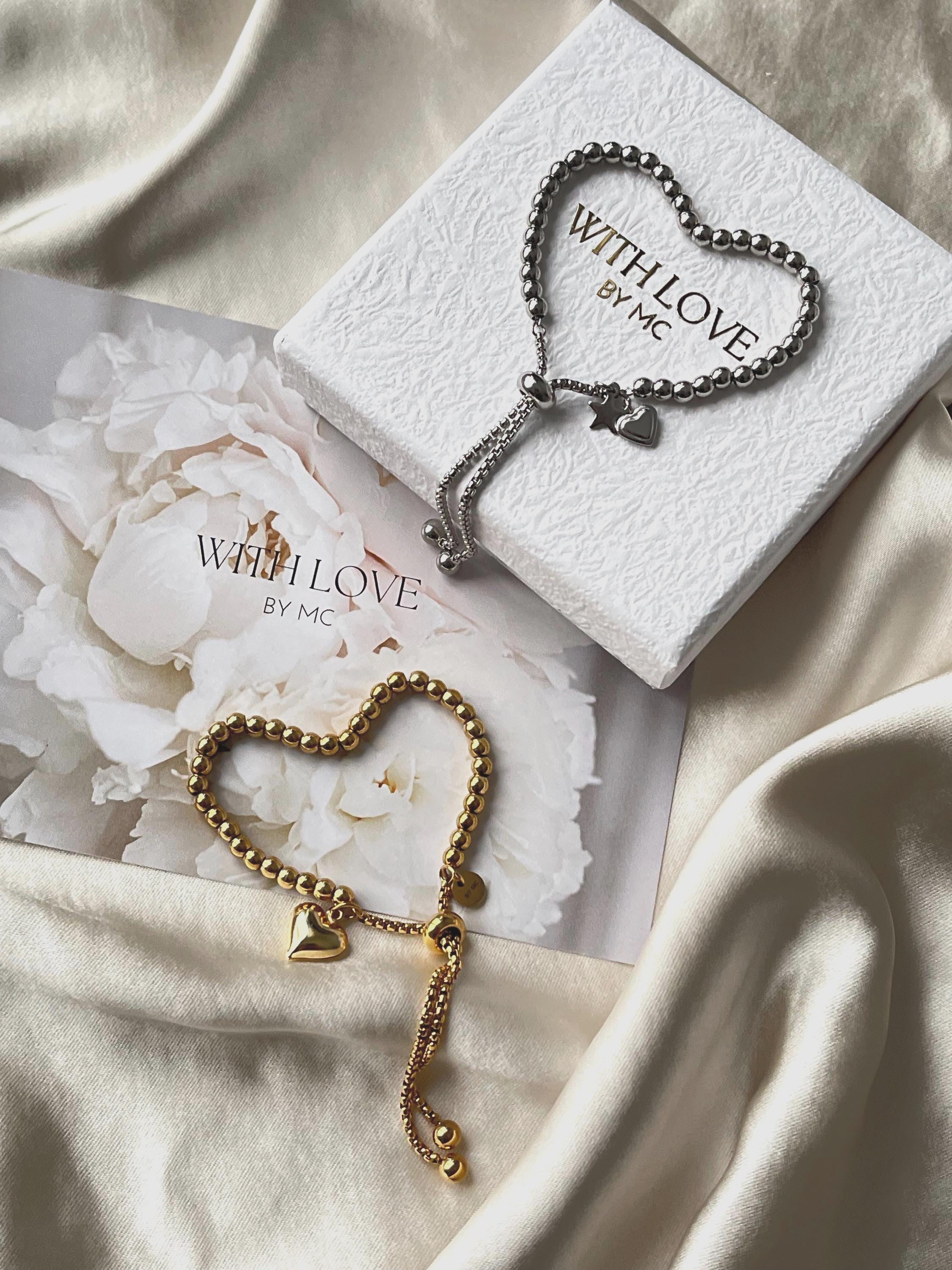 Minimalistische Titanium Steel Armband met Hart en Ster Bedel – Elegant ball beads Design