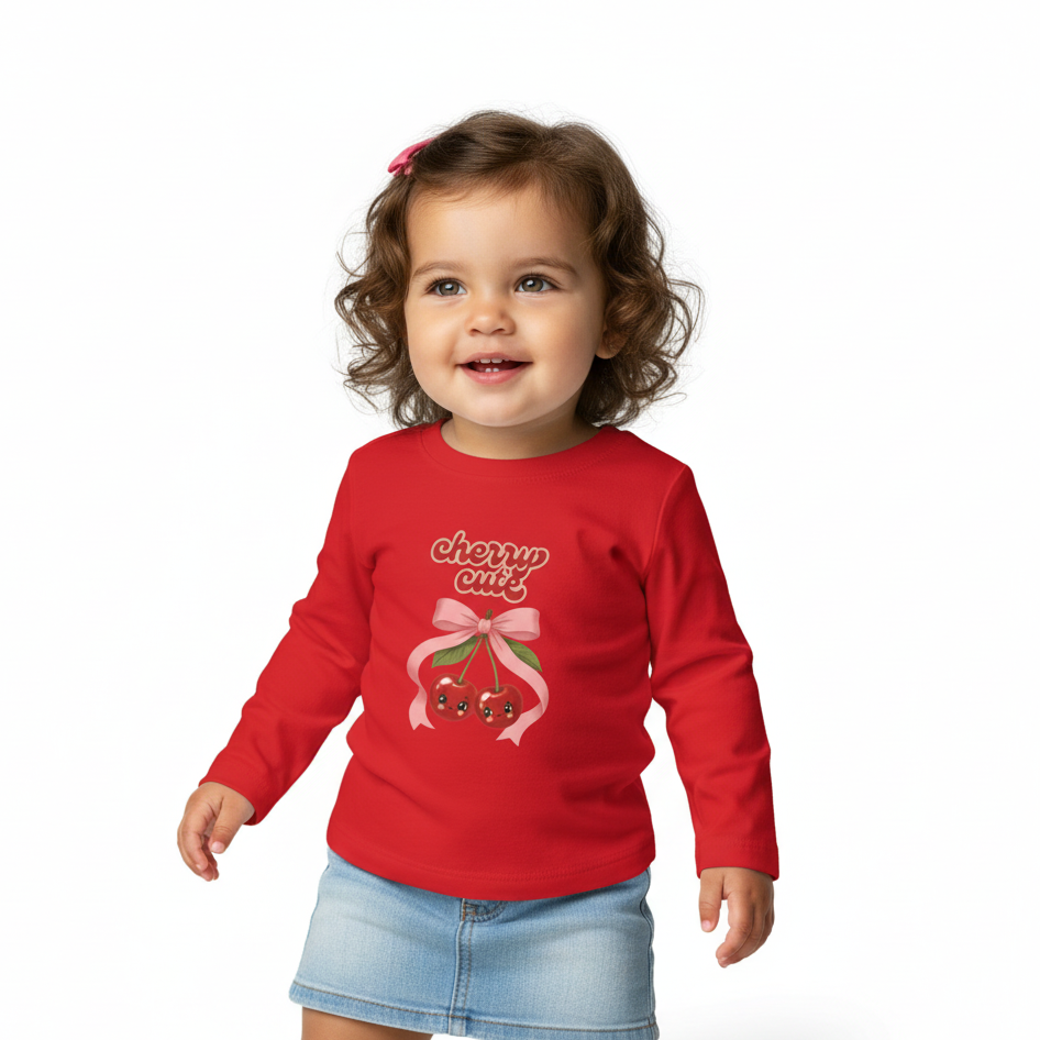 Toddler Long Sleeve Tee "Cherry Cute" Pink Graphic Tee | Personalizable