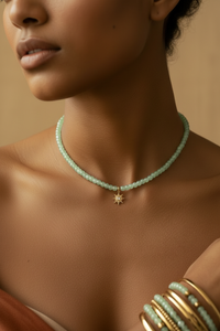 Groene Kralen Ketting met Ster | 18K Verguld RVS