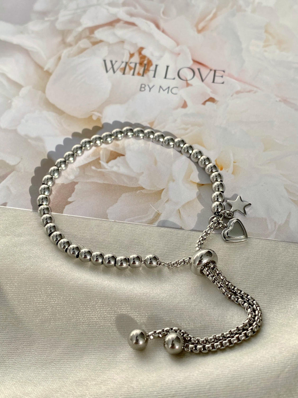 Minimalistische Titanium Steel Armband met Hart en Ster Bedel – Elegant ball beads Design