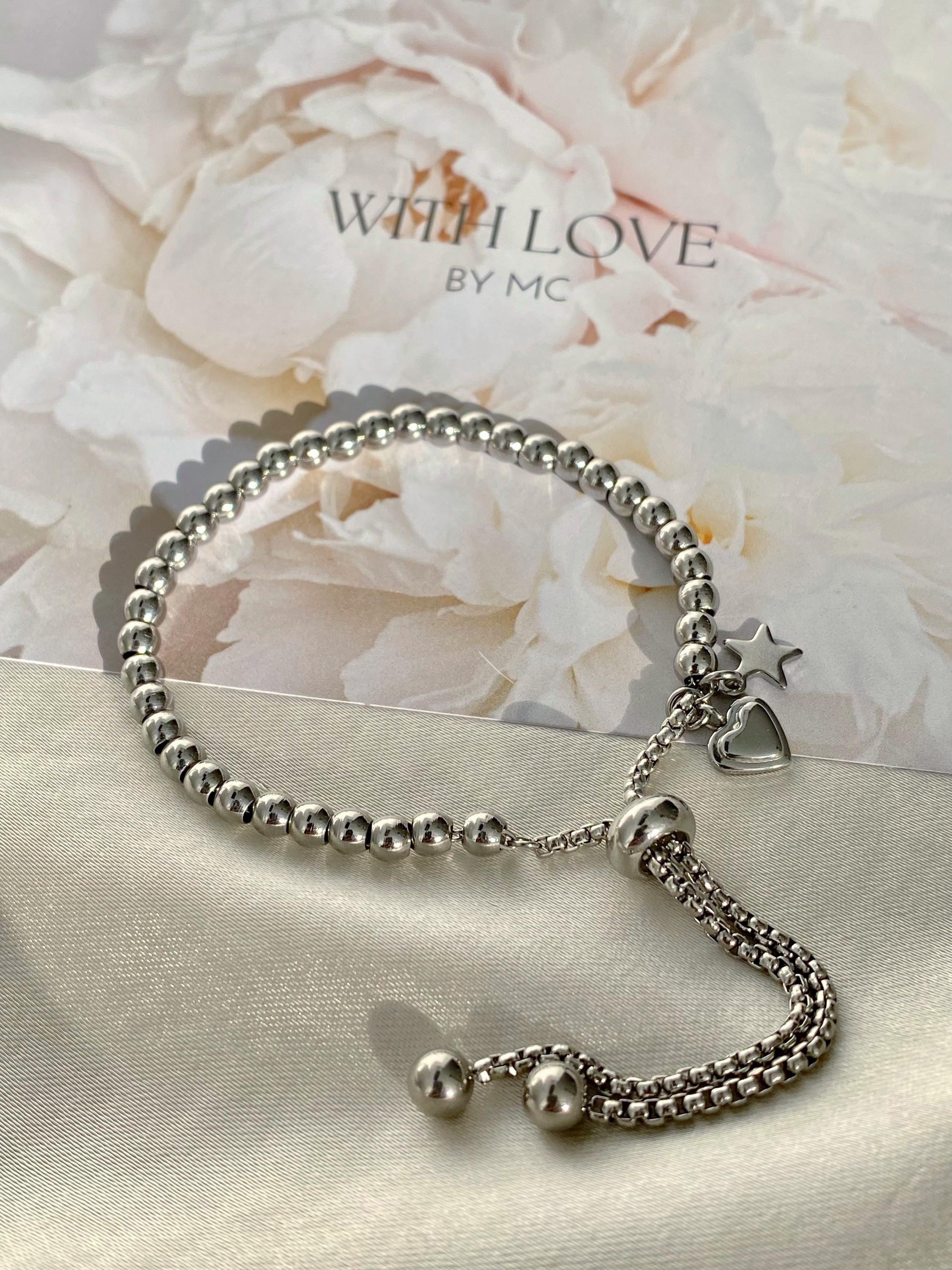 Minimalistische Titanium Steel Armband met Hart en Ster Bedel – Elegant ball beads Design