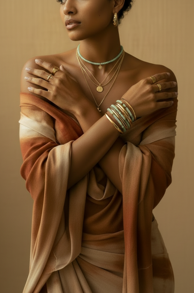 Driekwart lichaamsfoto sieraden