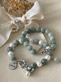 Natural Dyed White Jade Beads Bracelet Set Silver