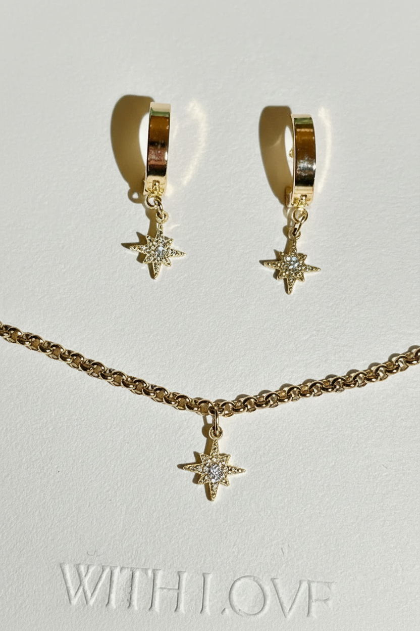 Gold Star Bracelet + Earrings | 14K | Non-Tarnish | minimal | elegant | Christmas | Gift set