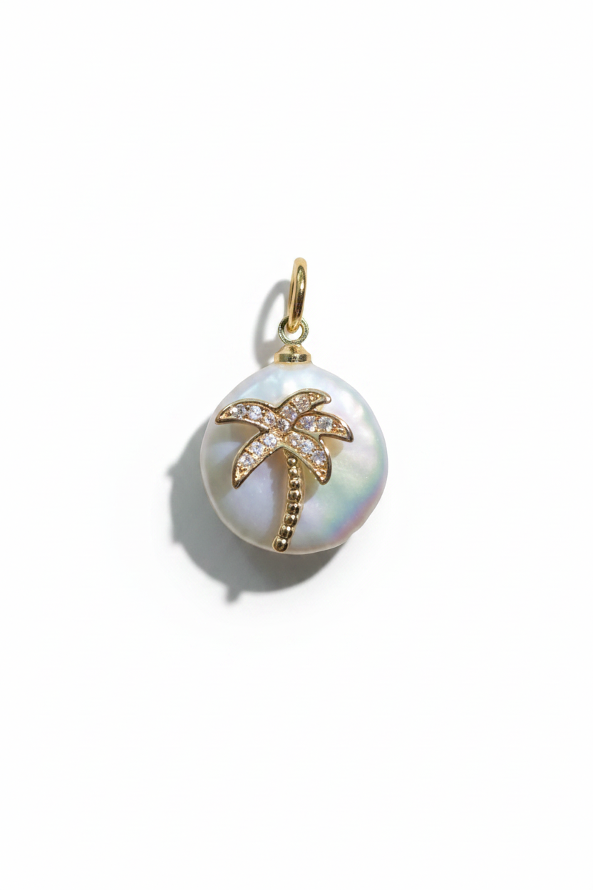 Palm Tree Pearl Pendant White