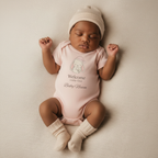 Vierkante roze newbornfoto